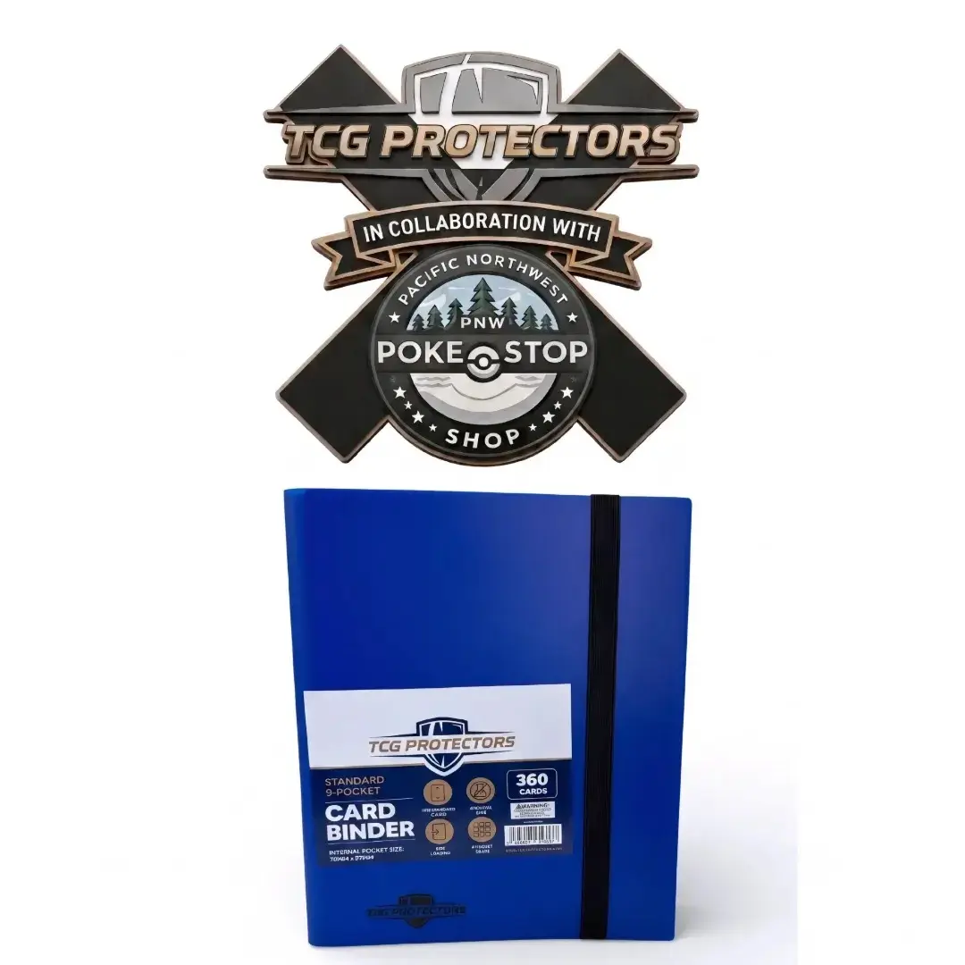 New TCG Pro X - PNW Pokéstop Shop Premium Collab Poly Strap Binder, Royal Blue Trading Card Accessory
