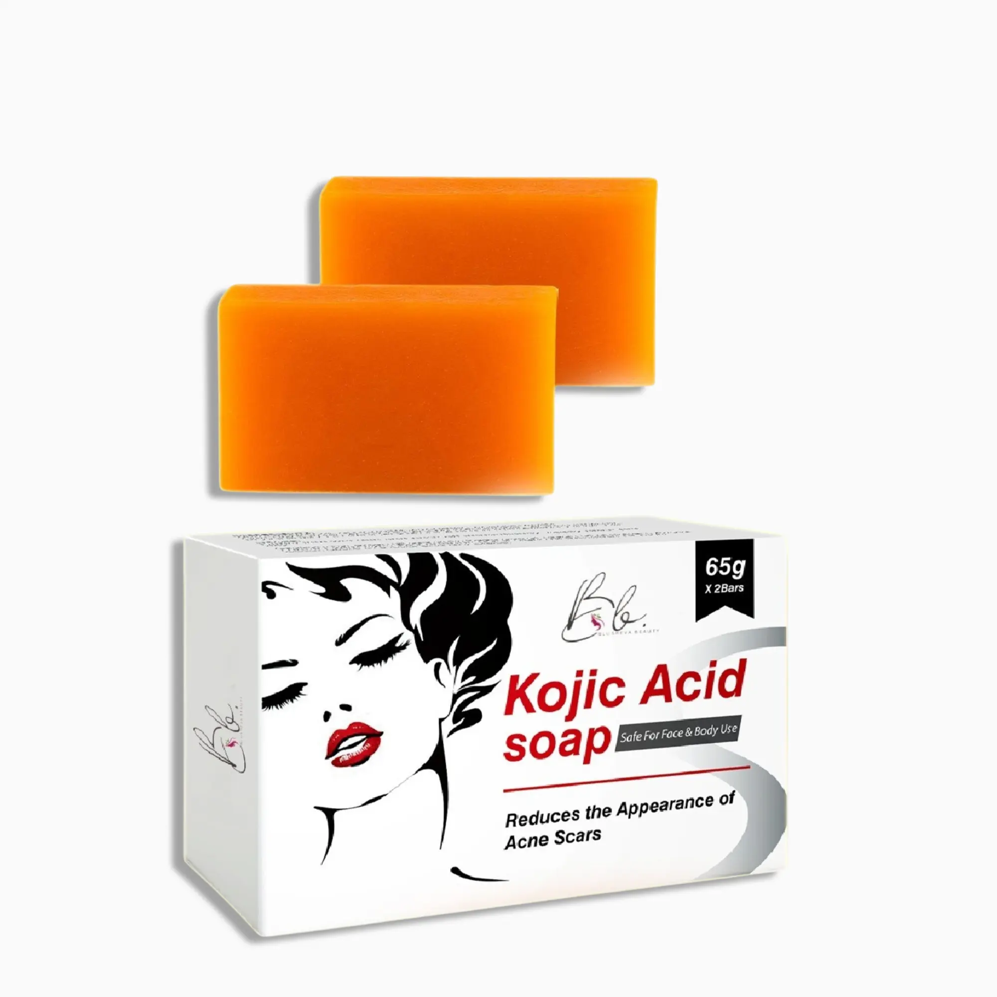Blusheva Beauty Kojic Acid Soap Bars – 1 Box (2 Bars Total, 65g Each), Gentle Face & Body Cleansing Bars for Daily Use