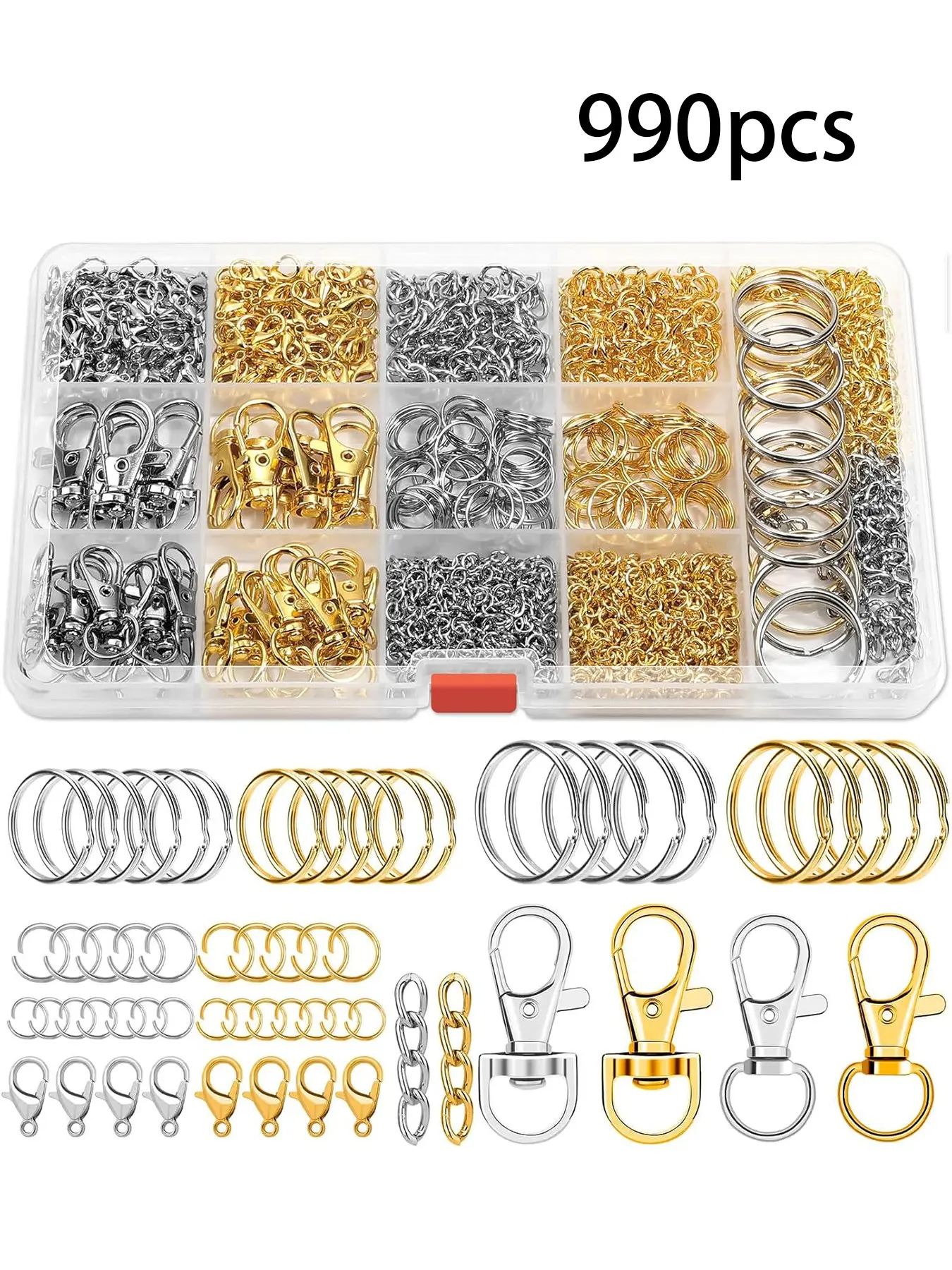 990PCS Keychain Making Kit, including keychain hooks, lobster clasps, key rings, jump rings, keychain crafting supplies, Diy Jewelry Accessories, jewelry making, handmade crafts, handmade gifts, jewelry accessories, Diy Craft Set