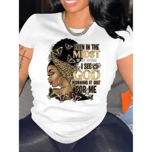 Cartoon Portrait and Letter Print TShirt Casual Short Sleeve Top For Spring and Summer Womens Clothing Mother's Day