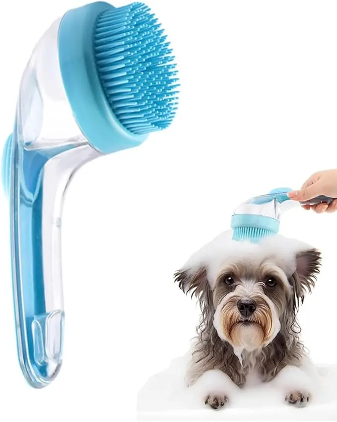 Pet Bath Brush 2 in 1 Dog Bath Brush with Built-in Shampoo Dispenser Multi-functional Dog Bath Brush for Long & Short Haired Dogs Cats Shower
