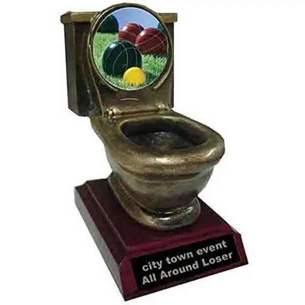 BuyAwardsandTrophies Bocce Ball Toilet Trophy - Plastic Trophy with Base, Awards and Trophies for Sports Competition, Prizes for Adults and Kids Bronze, 4"