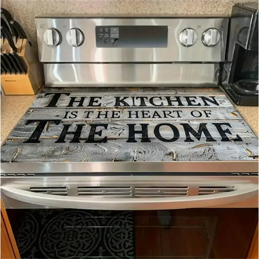 Durable Kitchen Themed Letter Gas Stove Cooktop Panel Protector Cover, 1 Count Heat & Scratch Resistant Stove Plate Top Protector, Multipurpose Cookto
