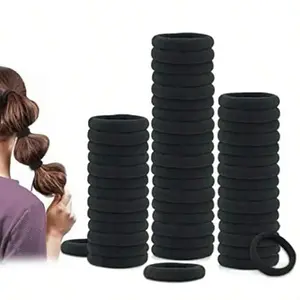 Black Hair Ties No Damage No Pull 100PCS Extra Thick Elastics Hair Bands Large Ponytail Holders for Women Girls Thick Heavy Curly Hair