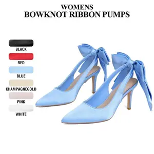 CYNLLIO Womens Heeled Pumps Closed Pointed Toe Stiletto High Heels Bowknot Ribbon Slingback Comfy Fashionable Stylish Elegant Slip On Party Prom Wedding Evening Dating Outing Smart Office Work Casual Teacup Pump Spring Dressy Wedding Bride Shoes