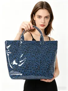 Colorful Leopard Print Large Capacity Tote Bag, PVC Waterproof Material, Fashionable Casual Bag for All Seasons, Ideal for Leisure and Beach