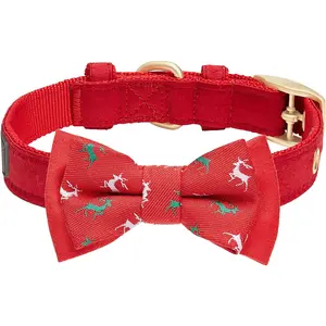 Blueberry Pet Luxurious Christmas Festival Reindeer Adjustable Dog Collar with Detachable Bowtie, Neck 9-12.5", for Small Breed