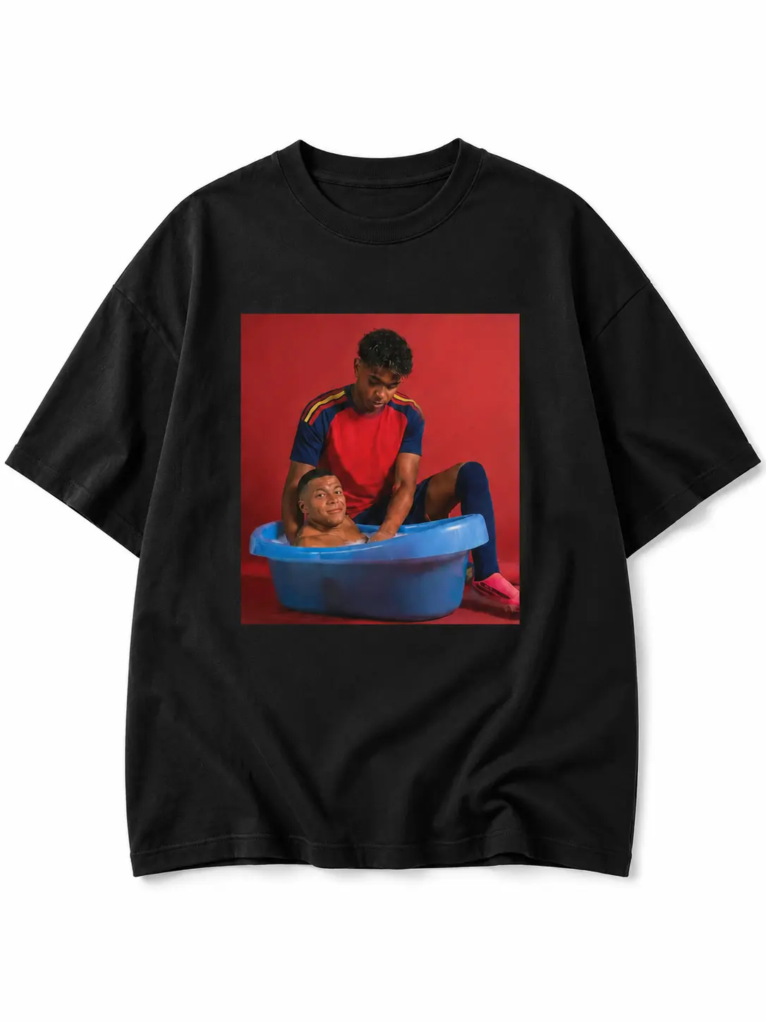 Unisex Viral Mbappé Bath Meme Athlete-Inspired Graphic T-Shirt, Funny Retro Soccer Bootleg Portrait Print, 100% Cotton Crew Neck Short Sleeve Casual Football Fan Streetwear Tee for Men Women