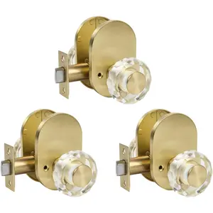 Door Knob for Bathroom and Bedroom, keyless Entry Door Lock,Anti-Lock Function, Round Clear  Door Knobs Interior,  Door Handles with Heavy Duty , 3Pack