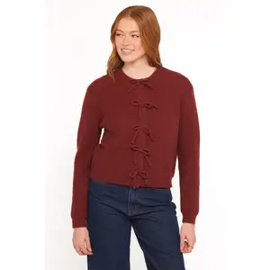Wilde Bow Front Cardigan - Burgundy