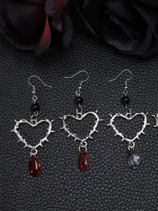 Gothic Thorn Heart Earrings for Women, Vintage Silvery Spiked Heart Dangle Earrings with Blood Drop Pendant, Punk Dark Aesthetic Jewelry