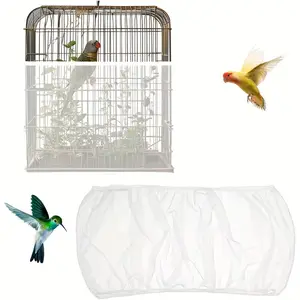Versatile elastic nylon cage cover, suitable for bird cages and designed specifically for seed collection. This lightweight, reusable cover prevents food from scattering and fits both round and square cages, featuring a breathable design.
