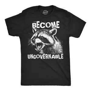 Mens Funny T Shirts Become Ungovernable Sarcastic Raccoon Graphic Novelty Tee For Men Mens Funny T Shirts Cool Vintage Fashion T-Shirt Gift Classic Menswear offensive Apparel for Men Funny Animal Short Sleeve Black -