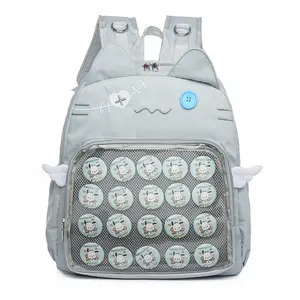 Cute Cat Ita Backpack with Transparent Front - Kawaii Harajuku High-Capacity Rucksack, DIY Display School Bag for Teens
