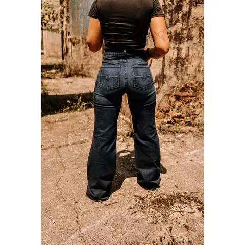 Kimes Olivia Women's High Waist Dark Wash Wide Leg Jeans - Elastane Stretch Cotton Casual Denim Pants, All Seasons Women's Basic Bottoms Fashion Clothing
