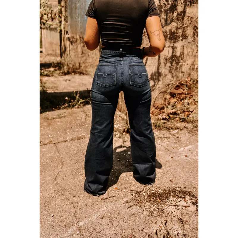 Kimes Olivia Women's High Waist Dark Wash Wide Leg Jeans - Elastane Stretch Cotton Casual Denim Pants, All Seasons Women's Basic Bottoms Fashion Clothing