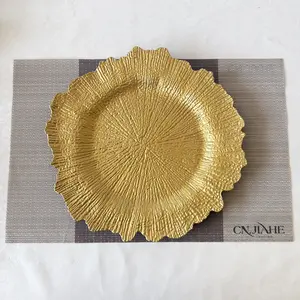 13" Gold Charger Plates, Round Reef Chargers for Dinner Plates, Plastic Plate Chargers Bulk for Table Setting, Wedding Decor
