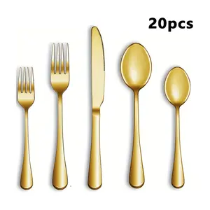 20 pieces stainless steel silverware set service for 4, cutlery set includes knife spoon and fork for kitchen ,flatware sets for hotel and restaurant, Tableware Sets ,dishwasher safe eating utensils set Dinnerware Sets