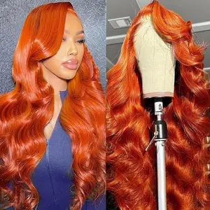 Ginger Orange 13x6 Body Wave Lace Front Wig 200 Density Pre Plucked 13x6 HD Transparent Lace Frontal Wigs