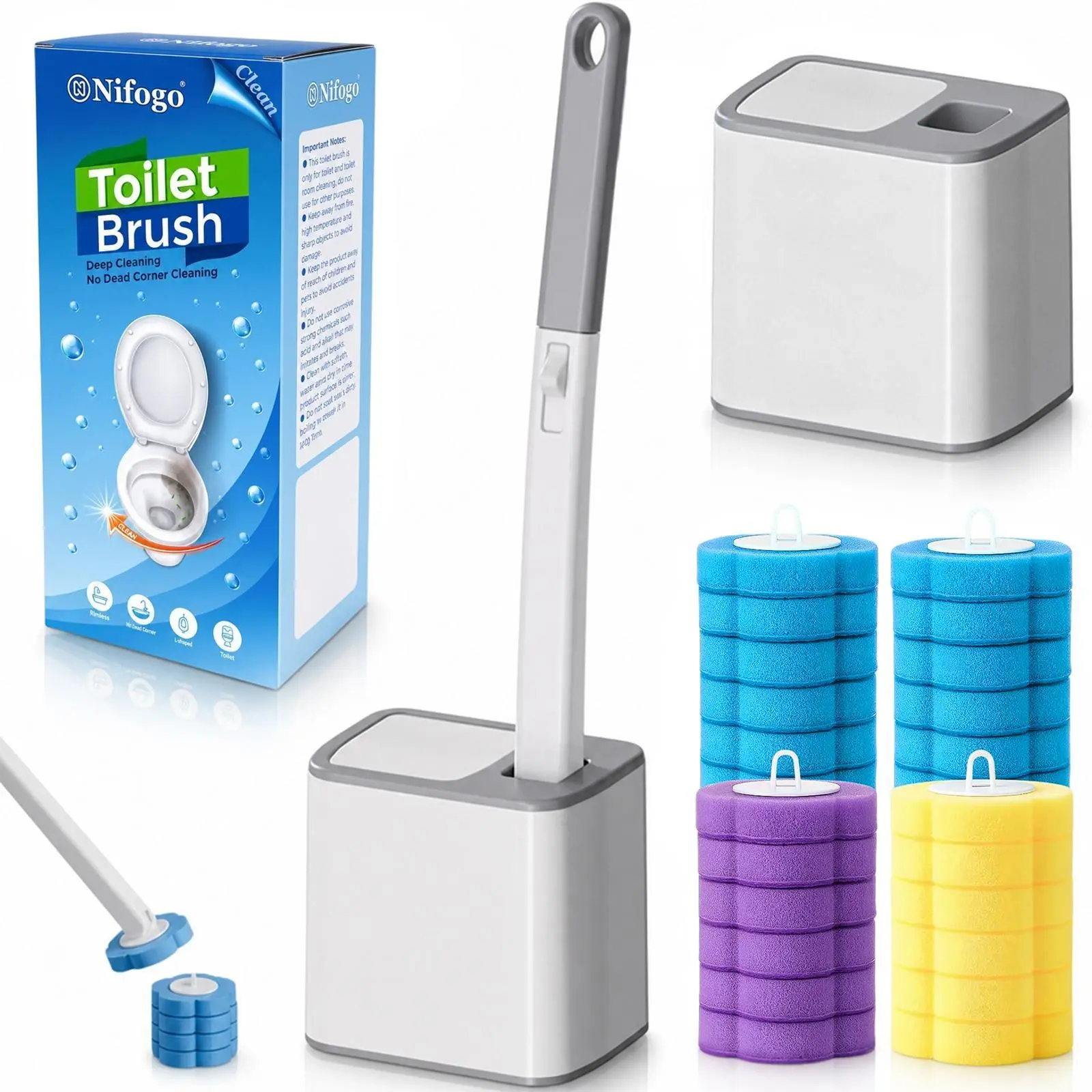 Disposable Toilet Brush,Stylish Home Cleaning Essential,Wall Mount Disposable Cleaning Wand with 24 Mixed Fragrance Refills