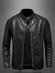 Men's Solid Color Zipper Jacket Coats, Regular Fit Casual Fashion Comfy Long Sleeve Outerwear for Daily Outdoor Wear, Men Cloths for All Seasons