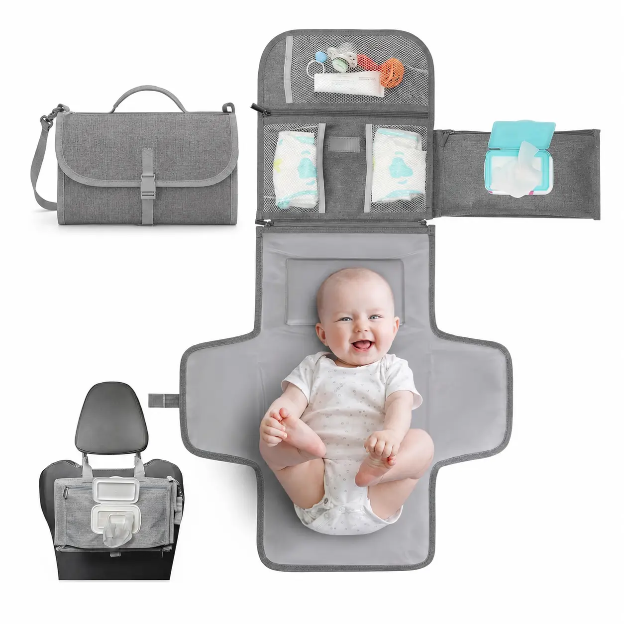 Premium Detachable Portable Diaper Changing Pad, Waterproof Foldable Travel Changing Mat With Wipes Pocket, Luxury Unisex Newborn Baby Shower Gift