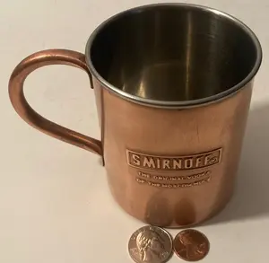 Vintage Copper and Stainless Steel Cup, Glass, Heavy Duty, Thick Metal, Kitchen Decor, Wall Decor, Shelf Display