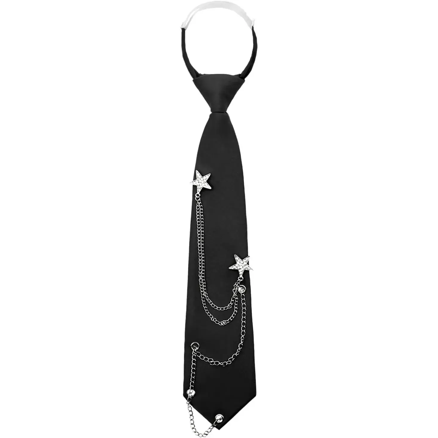 Ties for Women Men, Punk Metal Chain Necktie Pre-Tied Adjustable Black Tie for Uniform, School, Shirt Accessory