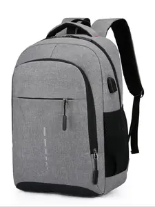 Men's Business Simple Plain Texture Zipper Backpack, Casual Lightweight Large Capacity Travel Backpack, USB Port, Nylon Waterproof Laptop Bag, Water Resistant Backpack