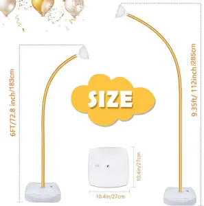 Balloon Arch Stand Kit with Base, 6FT/9.35FT Adjustable Gold Balloon Arch Holder for Birthday, Wedding, Baby Shower, Graduation & Party Decorations, Reusable Balloon Arch Frame for All Occasions