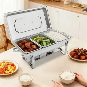 3-Compartment 410 Stainless Steel Chafing Dish Buffet Set with Water Pan & Lid, Portable Solid Alcohol Food Warmer for Parties Camping Picnic, 0.66 Gal Each Tray for Home Restaurant Wedding