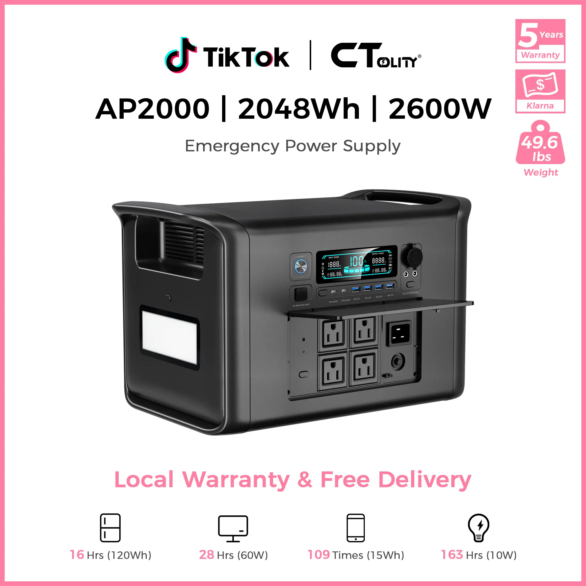 [Summerfinds]CTOLITY AP2000 Solar Generator 2048Wh | Portable Power Station for Camping, RV, Fishing, Outdoor Adventures & Emergency Backup, On The Road