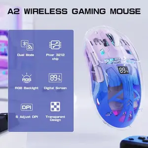 A2 Transparent Wireless Gaming Mouse RGB – Bluetooth 5.0/2.4G Rechargeable Mouse with Display & PixArt 3212 Sensor
