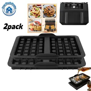 Silicone Waffle Mold Non-Stick Reusable Waffle Baking Tin Compatible with Ninja Hot Air Fryer Af Series Belgian Waffles 2-Piece Set