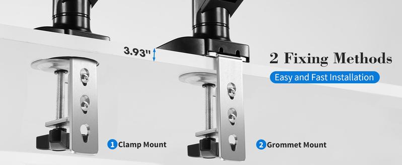 Adjustable Gas Spring Monitor Arm Stand with Swivel VESA Bracket, Height Adjustment, and Clamp/Grommet Base