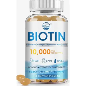 120 Gummies (60 Per Bottle, Pack of 2) Biotin Hair Skin Nails Gummies with Collagen & Hyaluronic Acid | 10,000 mcg Per Serving | Supports Growth & Strength | Sugar-Free, Non-GMO, Gluten-Free