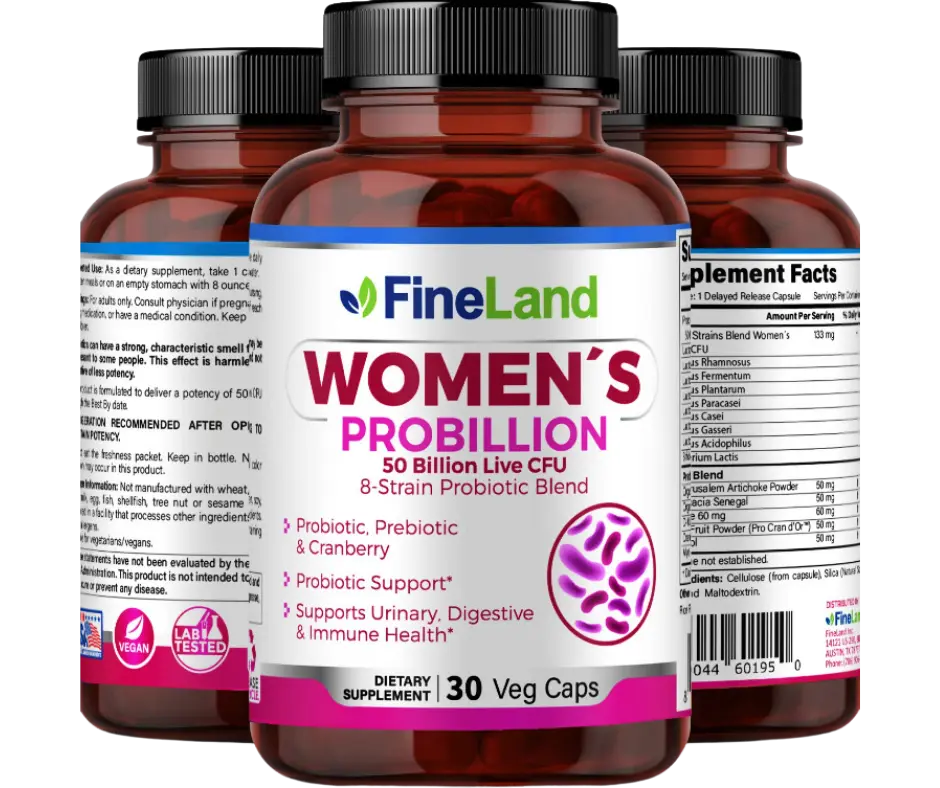 FineLand WOMEN'S PROBILLION 50 Billion Live CFU, 8-Strain Probiotic Blend, Prebiotic & Probiotic, Urinary Digestive & Immune Function Healthcare Edible