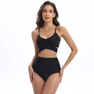 VOXSHE Women's High Waisted Tummy Control Bikini Set, Crisscross Wrap Period Leak-Proof Two Piece Swimwear with 60ml Absorbency for Summer Beach
