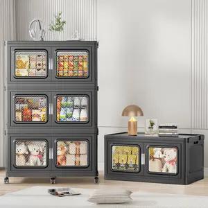 BROVIEW V80 165-300Gal Plastic Collapsible Storage Bins, Plastic Extra Large Storage Bins with Wheels, Stackable Closet Organizer and Storage Drawers, Black