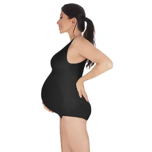 Maternity Support Bodysuit - Black Shapewear for Curve Control, Wide Cushioned Shoulder Straps, Casual Fit, Comfortable Design