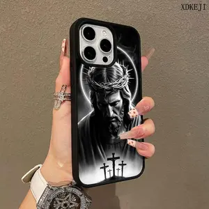 Jesus Cross Pattern Premium Magnetic Phone Cases for iPhone 16 15 14 Pro Max 13 12 11 Plus Smartphone Shockproof Protection Acrylic Cover Cellphone Protective magsafe magnetic case Aesthetic Resistance Casing Protector