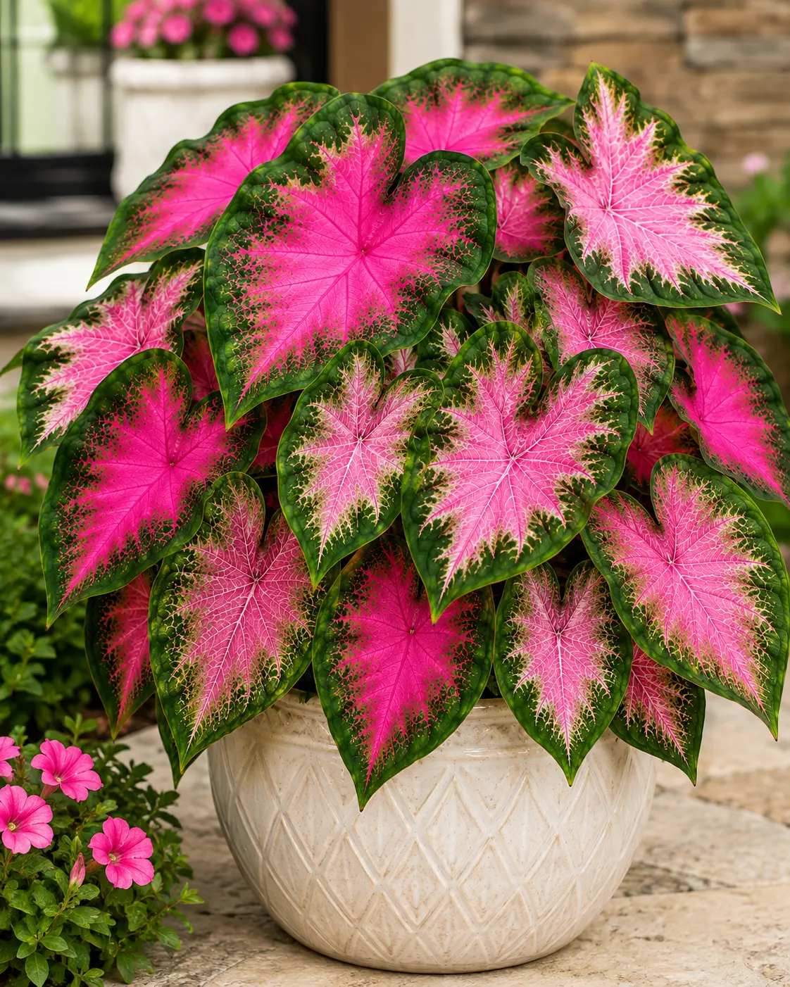 Rosebud Caladium Bulbs – Vibrant Pink & Green Fancy Leaf Caladium for Shade Gardens, Containers & Tropical Landscapes