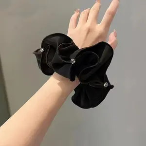 1pc Elegant Black Beaded Hair Scrunchie Single - Shimmer Ruffle Hair Band for Women, Evening Hair Accessory, Strong Hold Hair Tie for Bun Updo Ponytail