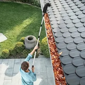 Adjustable Gutter Cleaning (89.8 Inches) - 7-Part Aluminum Pole with a Curved Bristle Head for Cleaning Roofs And Yards.