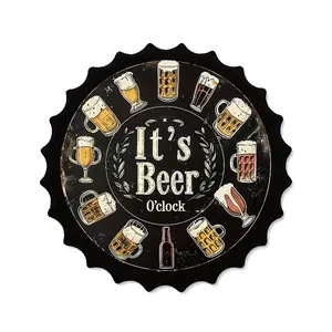 Vintage Tin Beer Bottle Cap Metal Sign, 13.7 Inch Wall Decor for Bars & Cafes, Unique Bar Decoration, No Precious Metals Used