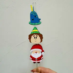 Holiday 3piece Straw Topper Bundle includes Santa, Elf & Whale 3D printed 8mm with Rhinestones