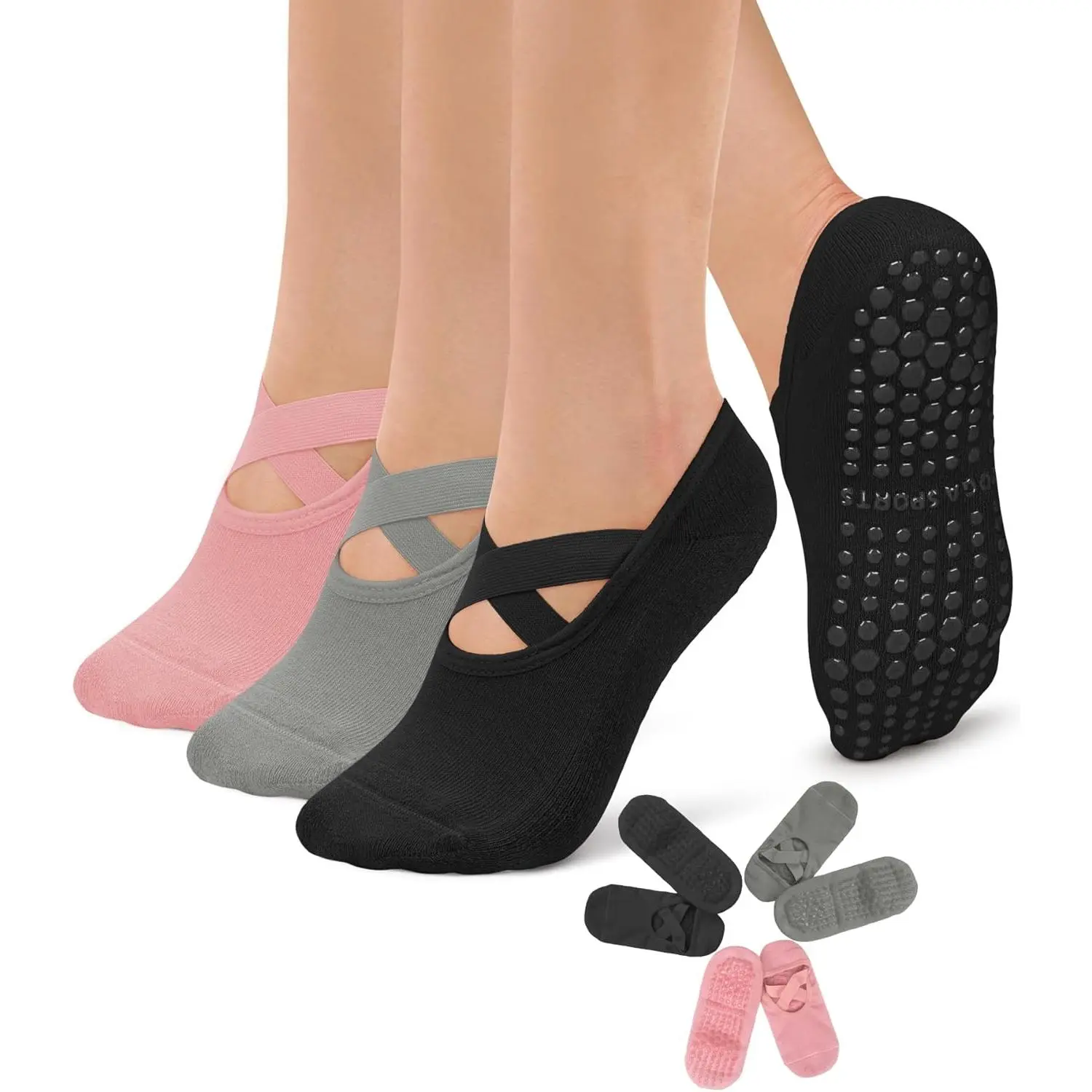 3 Pack Pilates Socks Yoga Socks with Grips for Women Non Slip, Workout, Pure Barre, Ballet, Dance, Hospital Socks