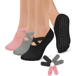 3 Pack Pilates Socks Yoga Socks with Grips for Women Non Slip, Workout, Pure Barre, Ballet, Dance, Hospital Socks