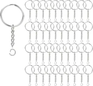 100 Pack Key Ring with Chain and Open Jump,1 inch Split Round Keychain Rings Bulk for Craft Making Jewelry