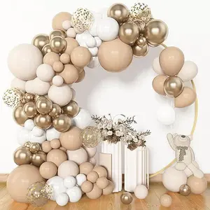 153pcs White Sand Balloon Garland Arch Kit, Beige Cream Champagne Gold confetti Balloons for Neutral Baby Shower Birthday Party Decorations.